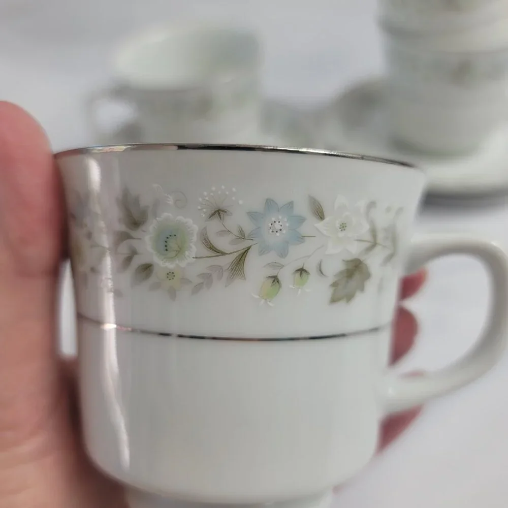 FOUR Imperial China Wild Flower Cup & Saucer Sets Green Blue & White Flowers